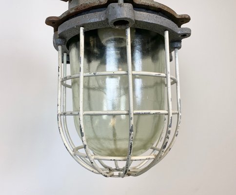 Industrial Grey Cast Iron Cage Pendant Lamp, 1970s-CGF-870413