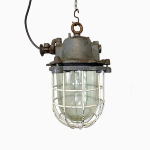 Industrial Grey Cast Iron Cage Pendant Lamp, 1970s-CGF-870413