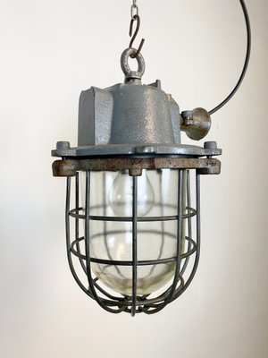 Industrial Grey Cast Iron Cage Pendant Light, 1960s-CGF-1057245