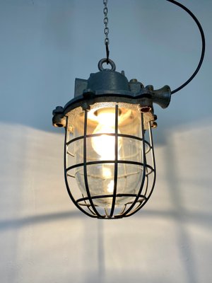 Industrial Grey Cast Iron Cage Pendant Light, 1960s-CGF-1057245