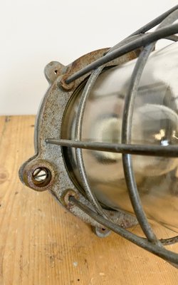 Industrial Grey Cast Iron Cage Pendant Light, 1960s-CGF-1057245