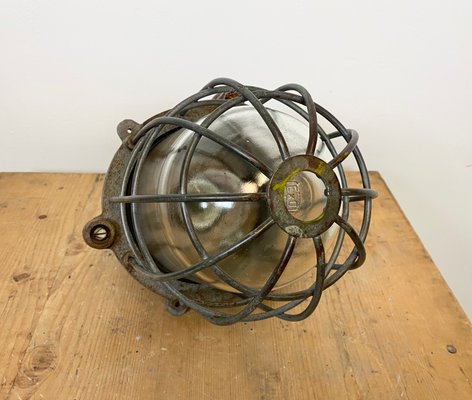 Industrial Grey Cast Iron Cage Pendant Light, 1960s-CGF-1057245