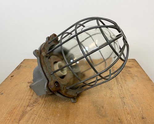 Industrial Grey Cast Iron Cage Pendant Light, 1960s-CGF-1057245