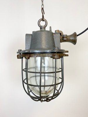 Industrial Grey Cast Iron Cage Pendant Light, 1960s-CGF-1057245