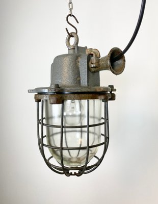 Industrial Grey Cast Iron Cage Pendant Light, 1960s-CGF-1057245