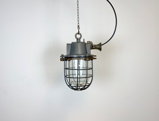 Industrial Grey Cast Iron Cage Pendant Light, 1960s-CGF-1057245