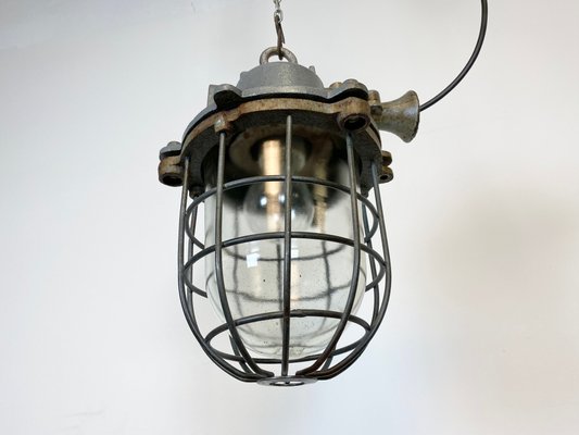 Industrial Grey Cast Iron Cage Pendant Light, 1960s-CGF-1057245