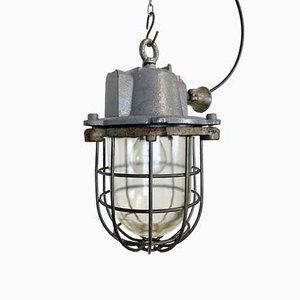 Industrial Grey Cast Iron Cage Pendant Light, 1960s-CGF-1057245