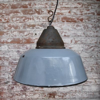 Industrial Grey Enamel & Cast Iron Pendant Lamp-BLS-1328837