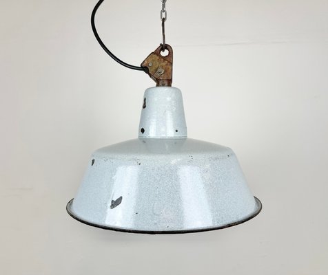 Industrial Grey Enamel Factory Hanging Lamp with Cast Iron Top, 1960s-CGF-1363956