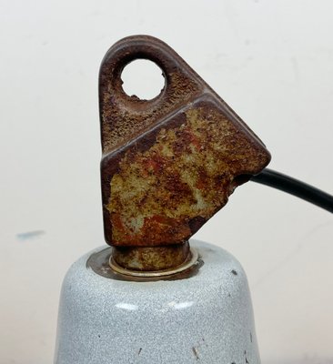 Industrial Grey Enamel Factory Hanging Lamp with Cast Iron Top, 1960s-CGF-1363956