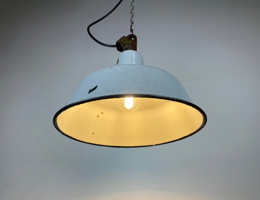 Industrial Grey Enamel Factory Hanging Lamp with Cast Iron Top, 1960s-CGF-1363956