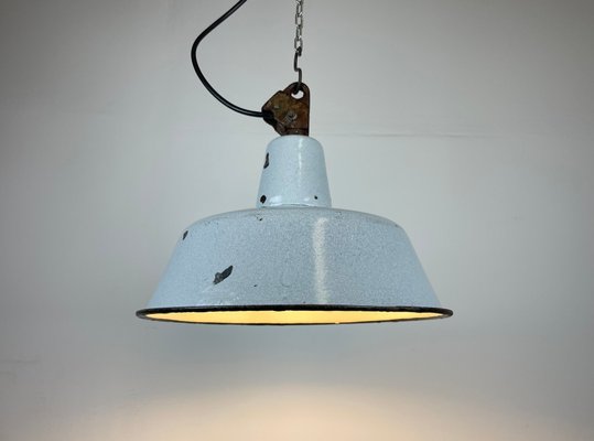 Industrial Grey Enamel Factory Hanging Lamp with Cast Iron Top, 1960s-CGF-1363956