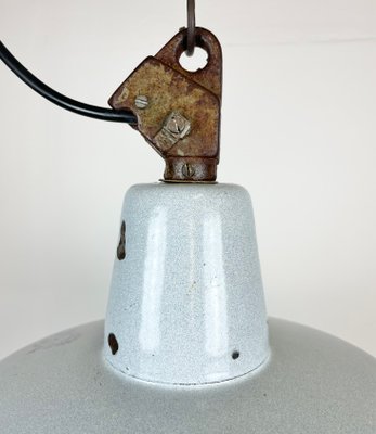 Industrial Grey Enamel Factory Hanging Lamp with Cast Iron Top, 1960s-CGF-1363956