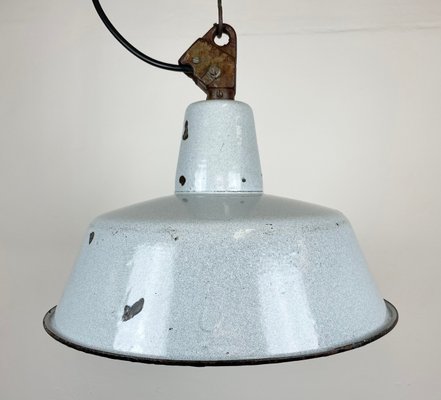 Industrial Grey Enamel Factory Hanging Lamp with Cast Iron Top, 1960s-CGF-1363956