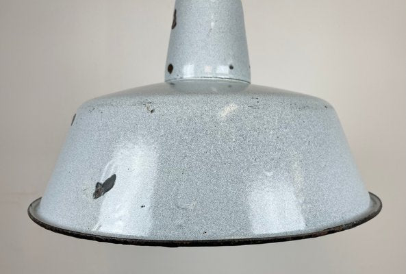 Industrial Grey Enamel Factory Hanging Lamp with Cast Iron Top, 1960s-CGF-1363956