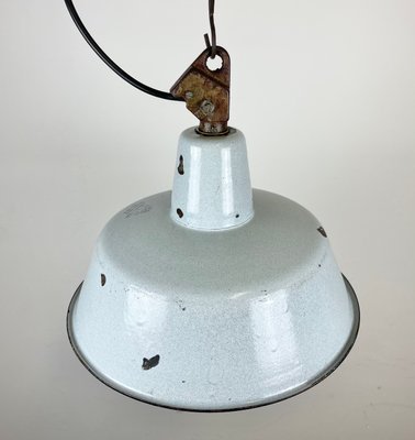 Industrial Grey Enamel Factory Hanging Lamp with Cast Iron Top, 1960s-CGF-1363956