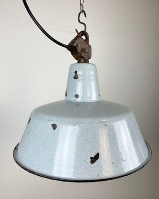 Industrial Grey Enamel Factory Hanging Lamp with Cast Iron Top, 1960s-CGF-1363956