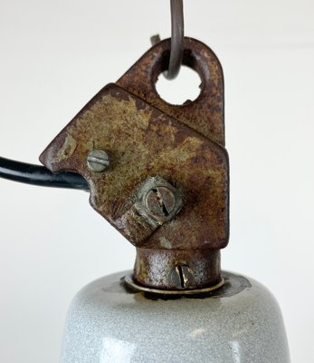 Industrial Grey Enamel Factory Hanging Lamp with Cast Iron Top, 1960s-CGF-1363956