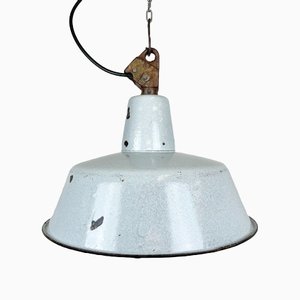 Industrial Grey Enamel Factory Hanging Lamp with Cast Iron Top, 1960s-CGF-1363956