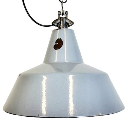 Industrial Grey Enamel Factory Pendant Lamp, 1960s-CGF-1733908