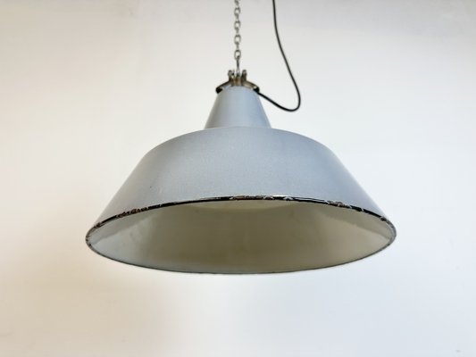 Industrial Grey Enamel Factory Pendant Lamp, 1960s-CGF-1733908