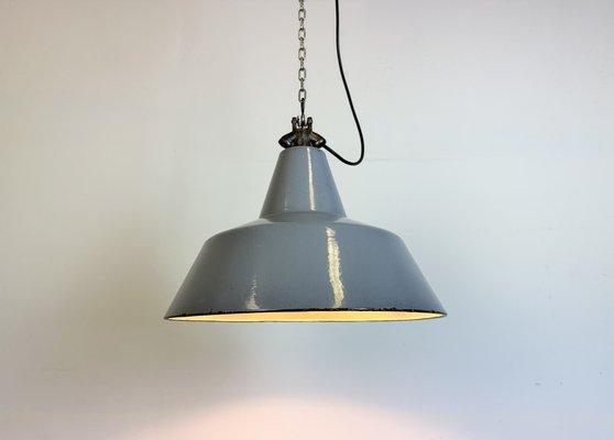 Industrial Grey Enamel Factory Pendant Lamp, 1960s-CGF-1733908