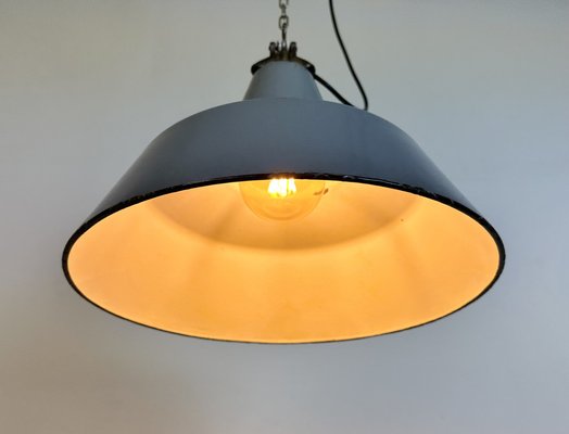 Industrial Grey Enamel Factory Pendant Lamp, 1960s-CGF-1733908