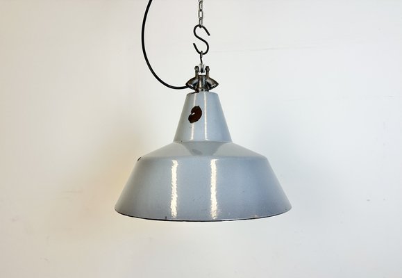 Industrial Grey Enamel Factory Pendant Lamp, 1960s-CGF-1733908