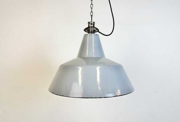 Industrial Grey Enamel Factory Pendant Lamp, 1960s-CGF-1733908