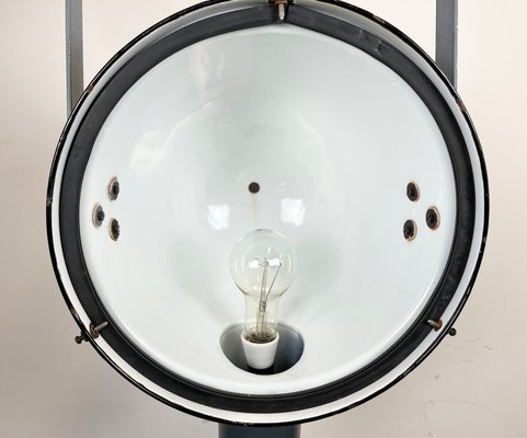 Industrial Grey Enamel Factory Spotlight Hanging Light with Glass Cover, 1950s-CGF-1440526