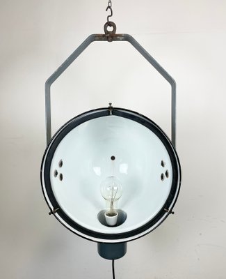 Industrial Grey Enamel Factory Spotlight Hanging Light with Glass Cover, 1950s-CGF-1440526