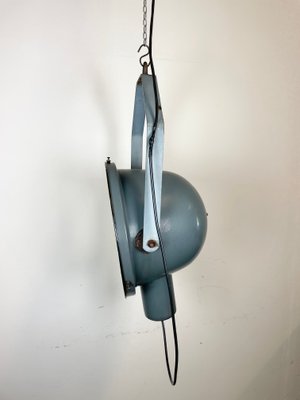 Industrial Grey Enamel Factory Spotlight Hanging Light with Glass Cover, 1950s-CGF-1440526