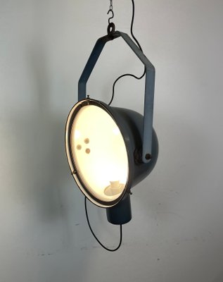 Industrial Grey Enamel Factory Spotlight Hanging Light with Glass Cover, 1950s-CGF-1440526