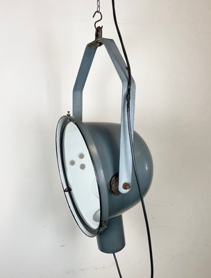 Industrial Grey Enamel Factory Spotlight Hanging Light with Glass Cover, 1950s-CGF-1440526