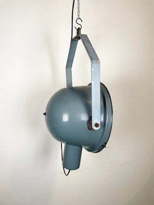 Industrial Grey Enamel Factory Spotlight Hanging Light with Glass Cover, 1950s-CGF-1440526