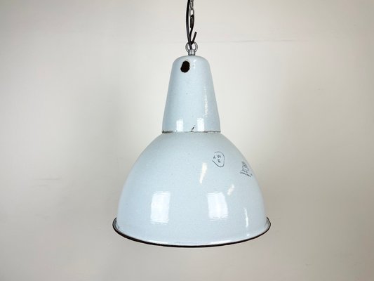 Industrial Grey Enamel Pendant Lamp from Polam, 1960s-CGF-1393523