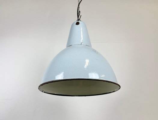 Industrial Grey Enamel Pendant Lamp from Polam, 1960s-CGF-1393523