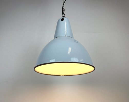 Industrial Grey Enamel Pendant Lamp from Polam, 1960s-CGF-1393523