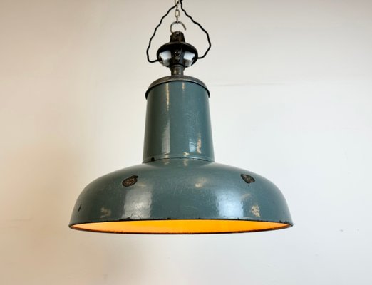 Industrial Grey Enamel Pendant Lamp from Siemens, 1930s-CGF-1767429