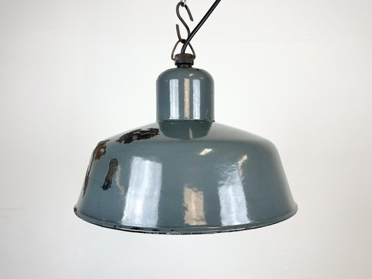 Industrial Grey Enamel Pendant Lamp from Siemens, 1950s-CGF-1373674