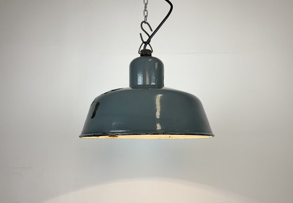 Industrial Grey Enamel Pendant Lamp from Siemens, 1950s-CGF-1373674