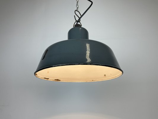 Industrial Grey Enamel Pendant Lamp from Siemens, 1950s-CGF-1373674