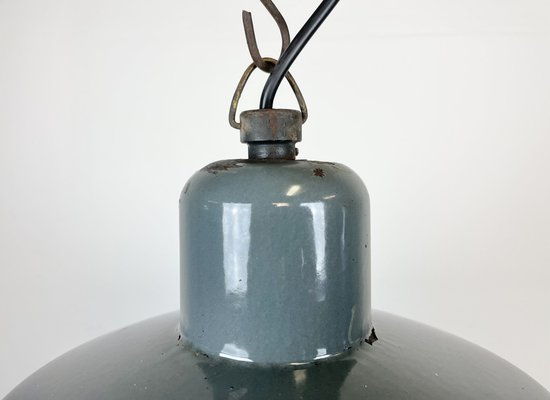 Industrial Grey Enamel Pendant Lamp from Siemens, 1950s-CGF-1373674