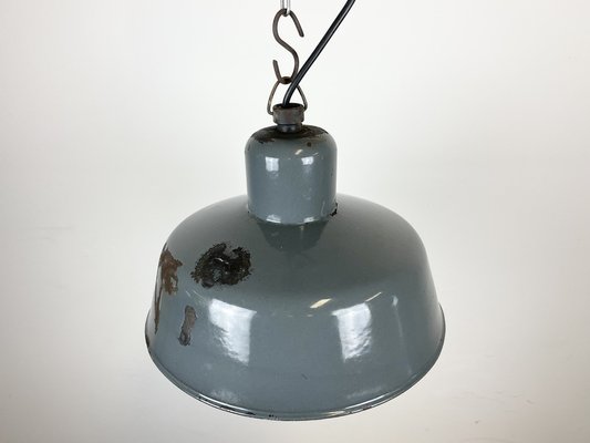 Industrial Grey Enamel Pendant Lamp from Siemens, 1950s-CGF-1373674