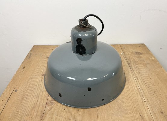 Industrial Grey Enamel Pendant Lamp from Siemens, 1950s-CGF-1373674