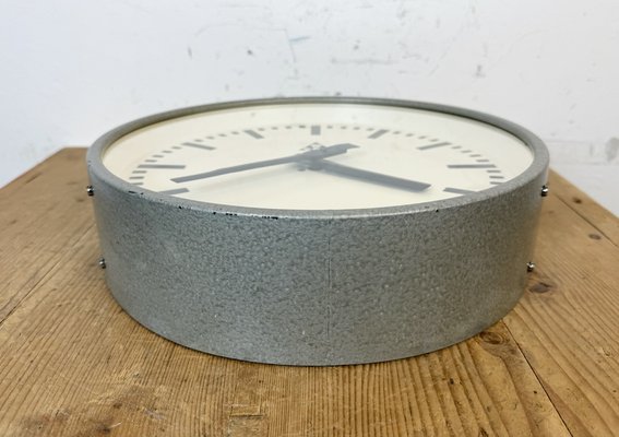 Industrial Grey Factory Wall Clock from Pragotron, 1960s-CGF-1767488