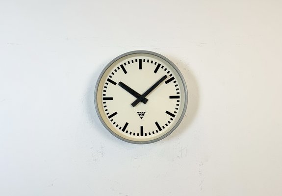 Industrial Grey Factory Wall Clock from Pragotron, 1960s-CGF-1767488