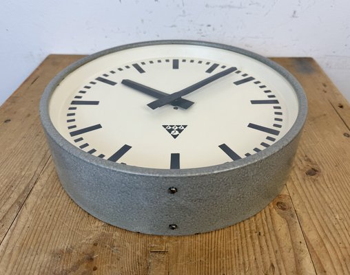 Industrial Grey Factory Wall Clock from Pragotron, 1960s-CGF-1767488