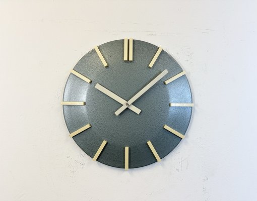 Industrial Grey Office Wall Clock from Pragotron, 1970s-CGF-1733991